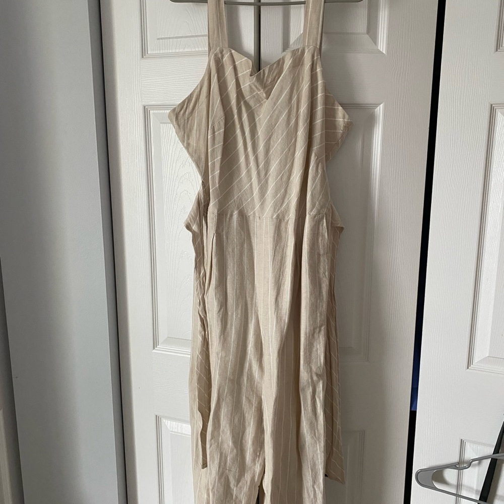 Beige Striped Jumpsuit